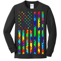 Autism Awareness Colorful Puzzle Flag Kids Long Sleeve Shirt