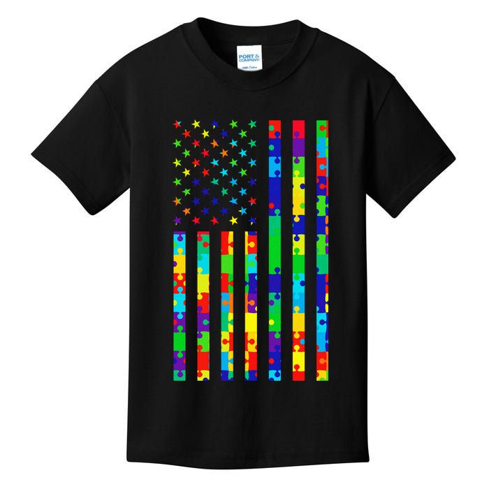 Autism Awareness Colorful Puzzle Flag Kids T-Shirt