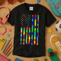 Autism Awareness Colorful Puzzle Flag Kids T-Shirt