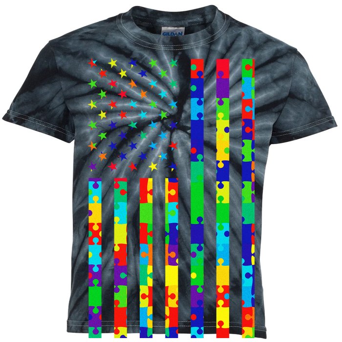 Autism Awareness Colorful Puzzle Flag Kids Tie-Dye T-Shirt