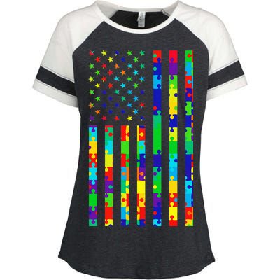 Autism Awareness Colorful Puzzle Flag Enza Ladies Jersey Colorblock Tee