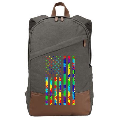 Autism Awareness Colorful Puzzle Flag Cotton Canvas Backpack