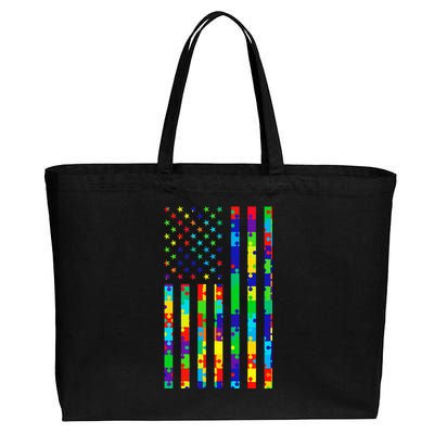 Autism Awareness Colorful Puzzle Flag Cotton Canvas Jumbo Tote