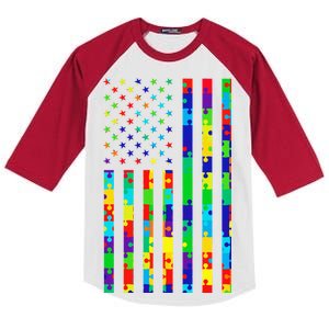 Autism Awareness Colorful Puzzle Flag Kids Colorblock Raglan Jersey