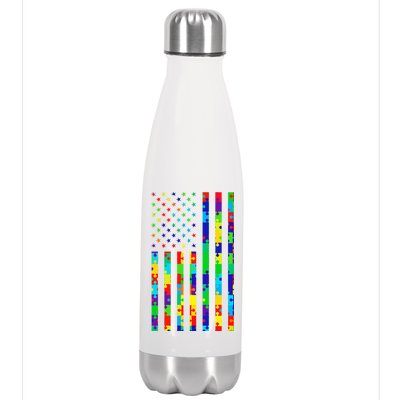 Autism Awareness Colorful Puzzle Flag Stainless Steel Insulated Water Bottle