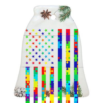 Autism Awareness Colorful Puzzle Flag Ceramic Bell Ornament