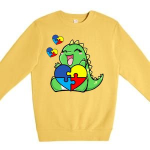 Autism Awareness Cute Dinosaur Puzzle Piece Premium Crewneck Sweatshirt