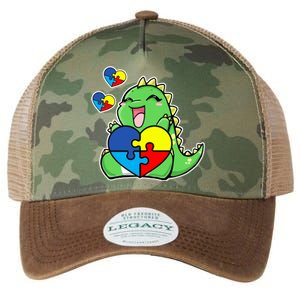 Autism Awareness Cute Dinosaur Puzzle Piece Legacy Tie Dye Trucker Hat