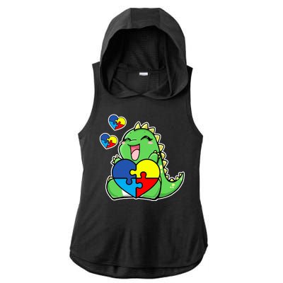 Autism Awareness Cute Dinosaur Puzzle Piece Ladies PosiCharge Tri-Blend Wicking Draft Hoodie Tank