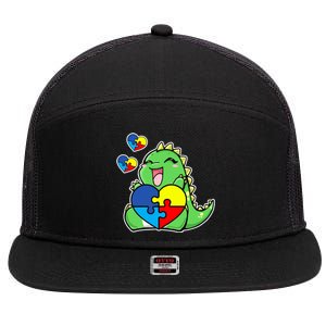 Autism Awareness Cute Dinosaur Puzzle Piece 7 Panel Mesh Trucker Snapback Hat