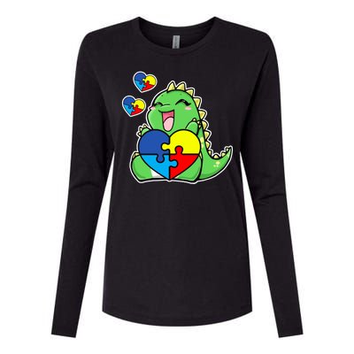 Autism Awareness Cute Dinosaur Puzzle Piece Womens Cotton Relaxed Long Sleeve T-Shirt