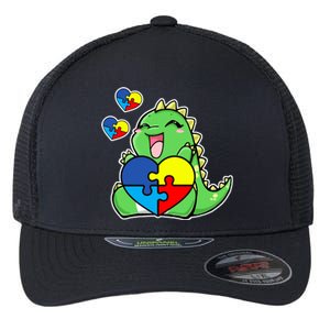 Autism Awareness Cute Dinosaur Puzzle Piece Flexfit Unipanel Trucker Cap