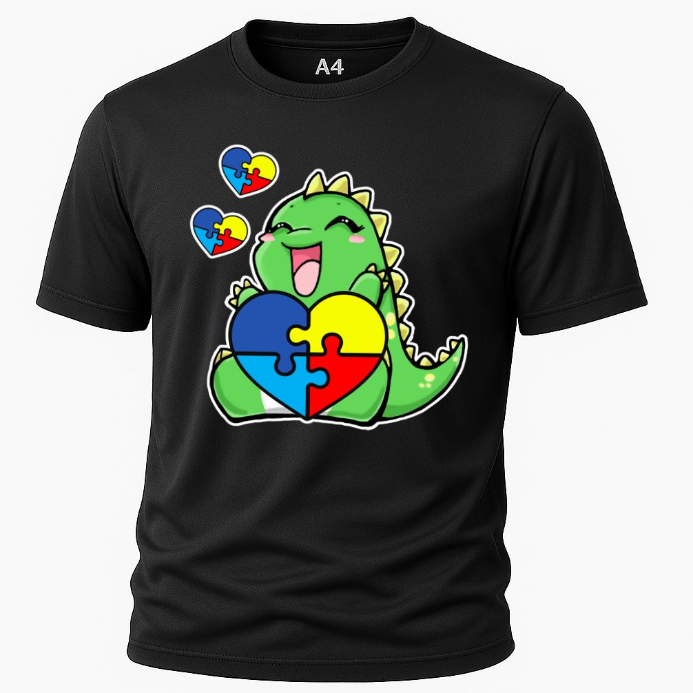 Autism Awareness Cute Dinosaur Puzzle Piece Cooling Performance Crew T-Shirt