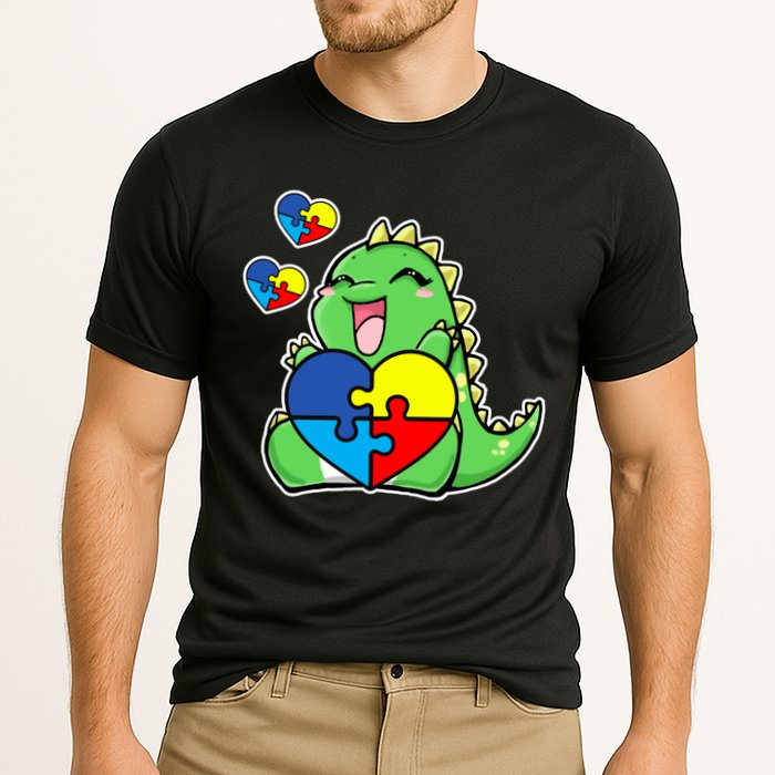 Autism Awareness Cute Dinosaur Puzzle Piece Cooling Performance Crew T-Shirt