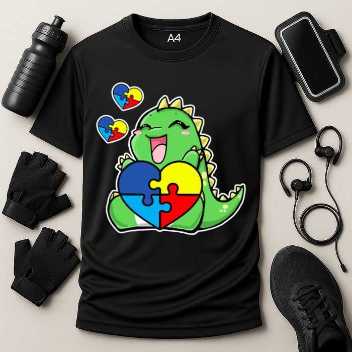 Autism Awareness Cute Dinosaur Puzzle Piece Cooling Performance Crew T-Shirt