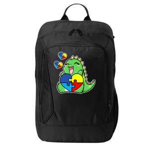 Autism Awareness Cute Dinosaur Puzzle Piece City Backpack