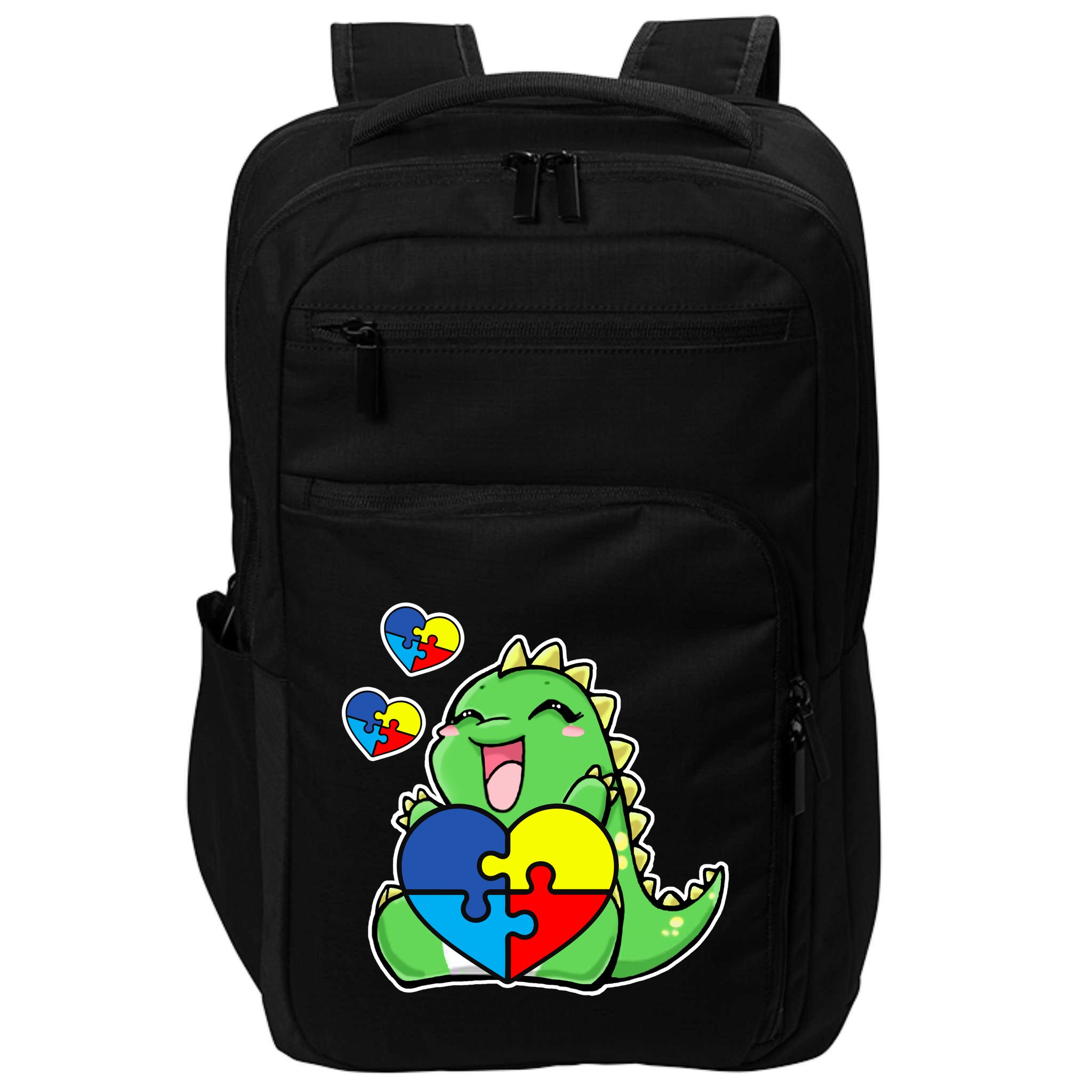 Autism Awareness Cute Dinosaur Puzzle Piece Impact Tech Backpack