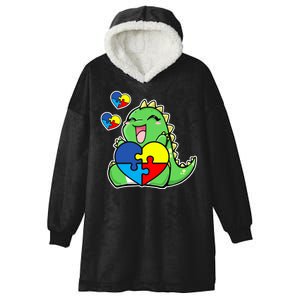 Autism Awareness Cute Dinosaur Puzzle Piece Hooded Wearable Blanket