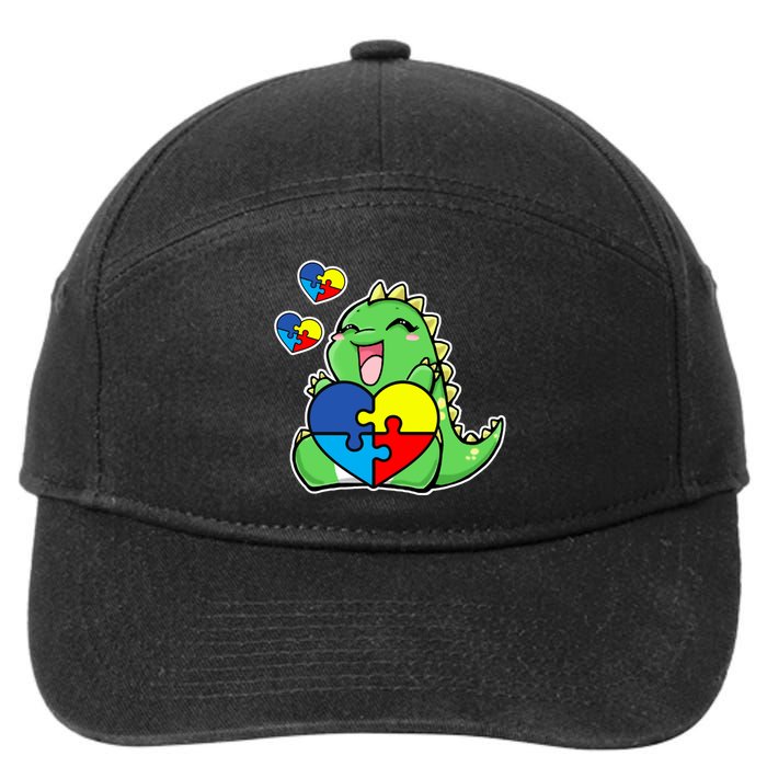 Autism Awareness Cute Dinosaur Puzzle Piece 7-Panel Snapback Hat