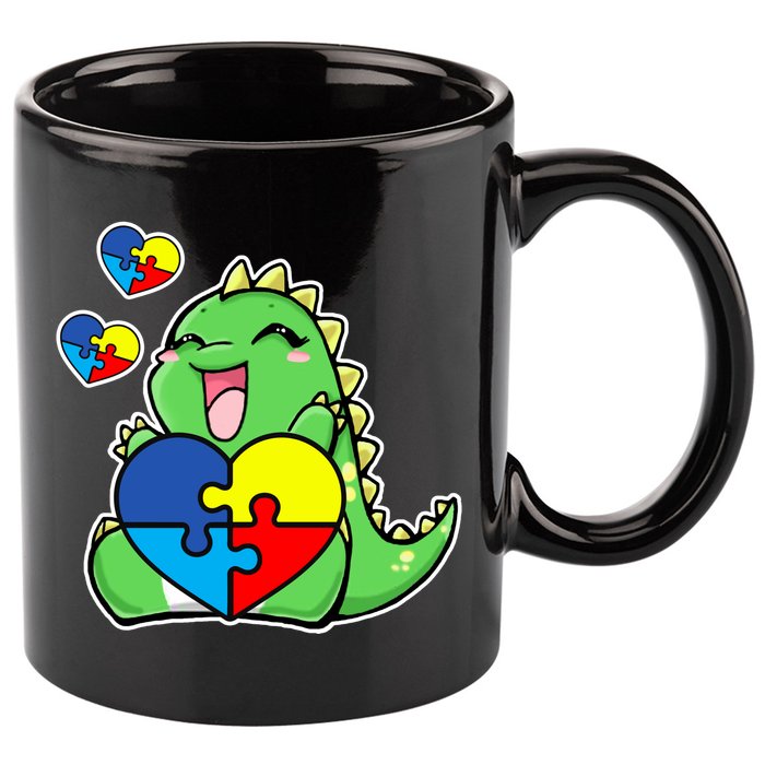 Autism Awareness Cute Dinosaur Puzzle Piece 11oz C Handle Ceramic Mug