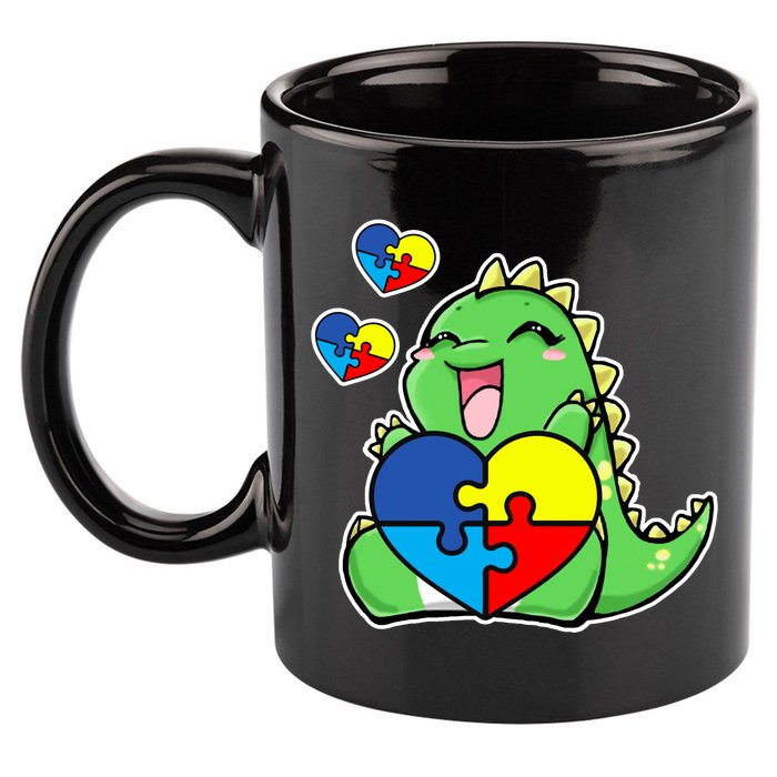 Autism Awareness Cute Dinosaur Puzzle Piece 11oz C Handle Ceramic Mug