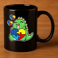 Autism Awareness Cute Dinosaur Puzzle Piece 11oz C Handle Ceramic Mug