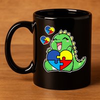 Autism Awareness Cute Dinosaur Puzzle Piece 11oz C Handle Ceramic Mug