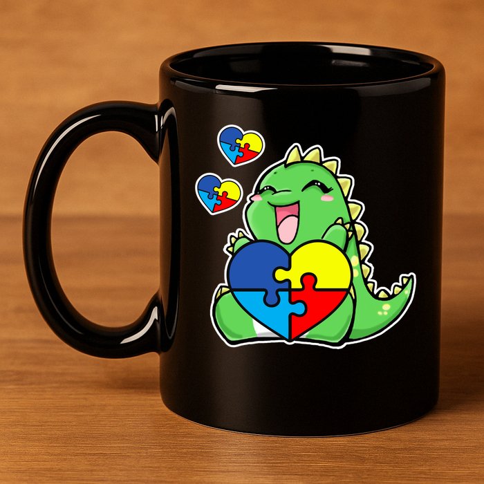 Autism Awareness Cute Dinosaur Puzzle Piece 11oz C Handle Ceramic Mug