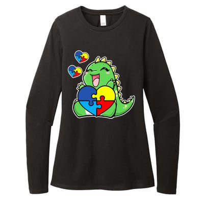 Autism Awareness Cute Dinosaur Puzzle Piece Womens CVC Long Sleeve Shirt