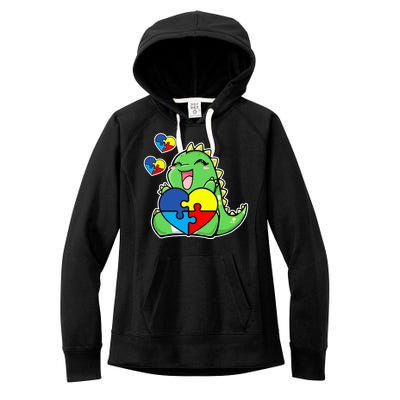 Autism Awareness Cute Dinosaur Puzzle Piece Women's Fleece Hoodie