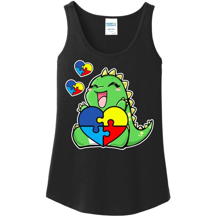 Autism Awareness Cute Dinosaur Puzzle Piece Ladies Essential Tank