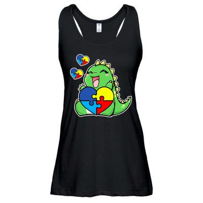 Autism Awareness Cute Dinosaur Puzzle Piece Ladies Essential Flowy Tank