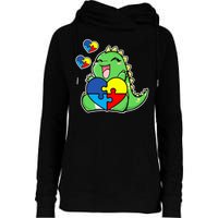 Autism Awareness Cute Dinosaur Puzzle Piece Womens Funnel Neck Pullover Hood