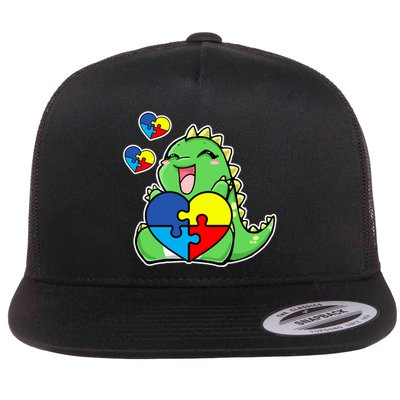 Autism Awareness Cute Dinosaur Puzzle Piece Flatbill Hat