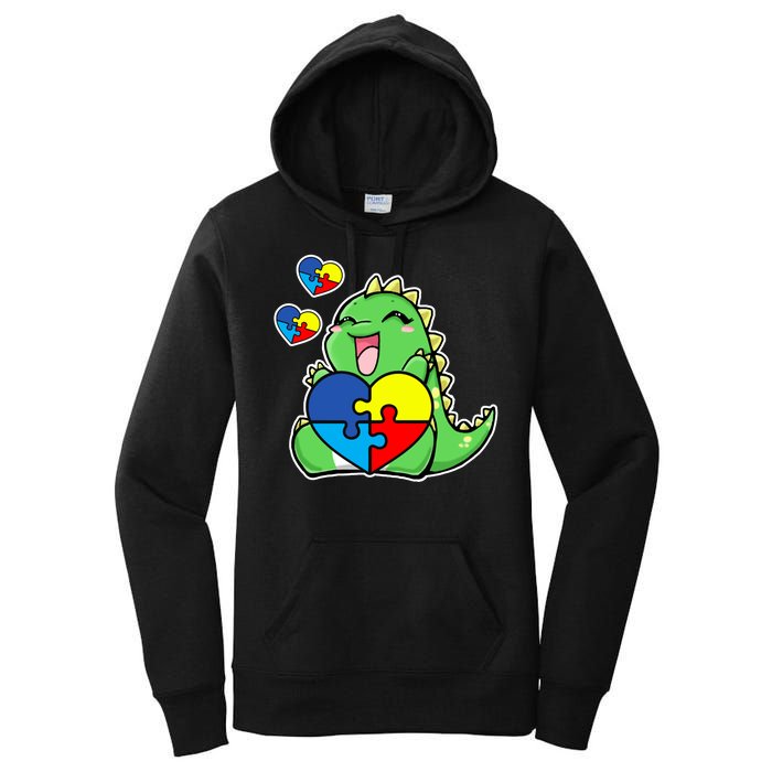 Autism Awareness Cute Dinosaur Puzzle Piece Women's Pullover Hoodie