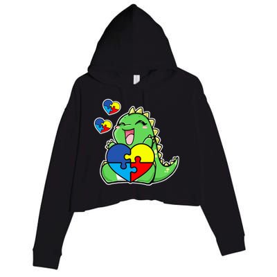 Autism Awareness Cute Dinosaur Puzzle Piece Crop Fleece Hoodie