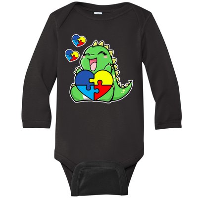 Autism Awareness Cute Dinosaur Puzzle Piece Baby Long Sleeve Bodysuit