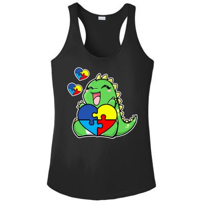 Autism Awareness Cute Dinosaur Puzzle Piece Ladies PosiCharge Competitor Racerback Tank