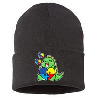 Autism Awareness Cute Dinosaur Puzzle Piece Sustainable Knit Beanie