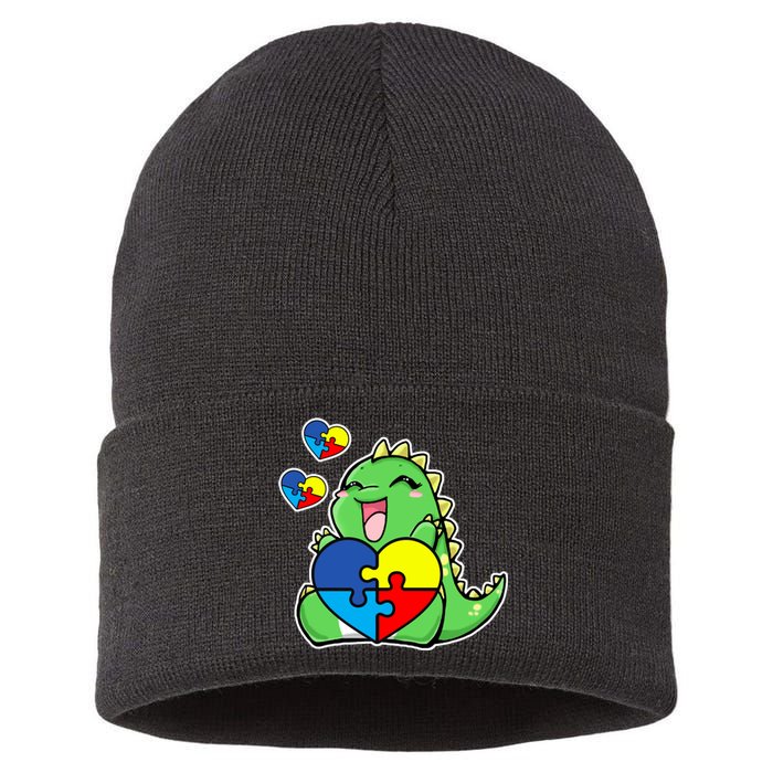 Autism Awareness Cute Dinosaur Puzzle Piece Sustainable Knit Beanie