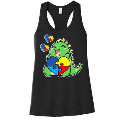 Autism Awareness Cute Dinosaur Puzzle Piece Women's Racerback Tank