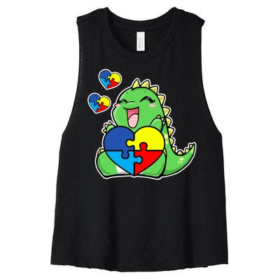 Autism Awareness Cute Dinosaur Puzzle Piece Women's Racerback Cropped Tank