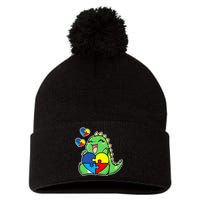 Autism Awareness Cute Dinosaur Puzzle Piece Pom Pom 12in Knit Beanie