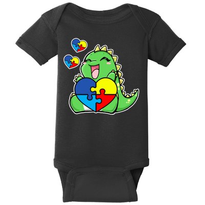 Autism Awareness Cute Dinosaur Puzzle Piece Baby Bodysuit