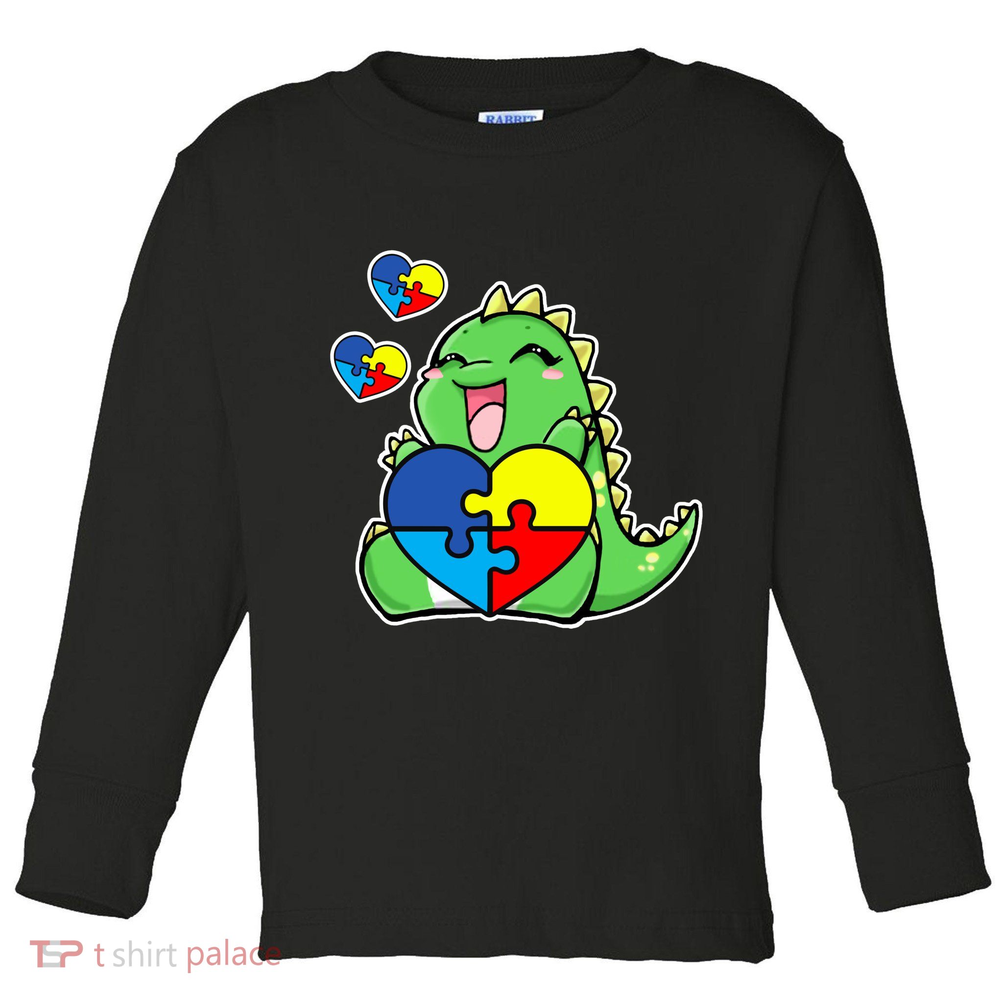 Autism Awareness Cute Dinosaur Puzzle Piece Toddler Long Sleeve Shirt