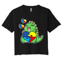 Autism Awareness Cute Dinosaur Puzzle Piece Women's Crop Top Tee