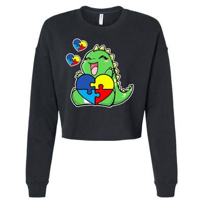 Autism Awareness Cute Dinosaur Puzzle Piece Cropped Pullover Crew