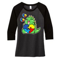 Autism Awareness Cute Dinosaur Puzzle Piece Women's Tri-Blend 3/4-Sleeve Raglan Shirt