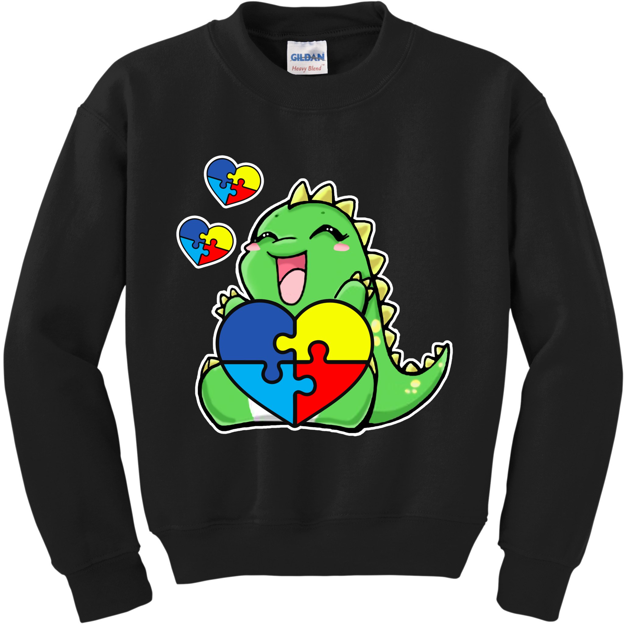 Autism Awareness Cute Dinosaur Puzzle Piece Kids Sweatshirt