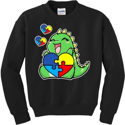 Autism Awareness Cute Dinosaur Puzzle Piece Kids Sweatshirt